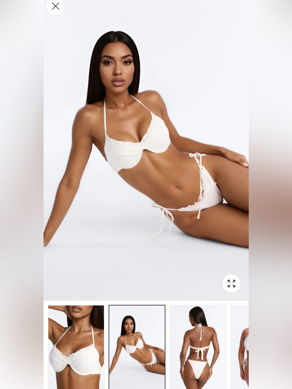 NWT White Ribbed Tie-Side Underwire Bikini Set